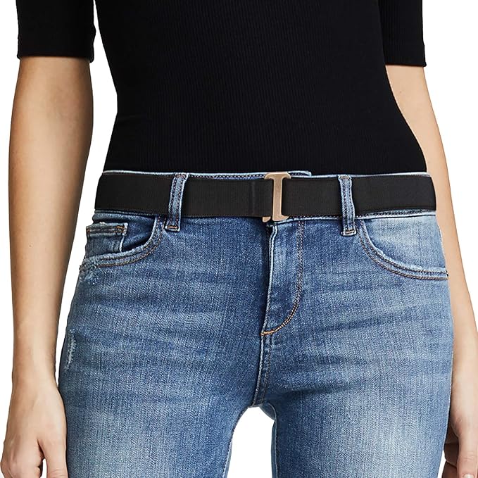JASGOOD Women No Show Stretch Belt Elastic Web Strap Belt with Flat Buckle for Jeans Pants Dresses