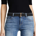 JASGOOD Women No Show Stretch Belt Elastic Web Strap Belt with Flat Buckle for Jeans Pants Dresses