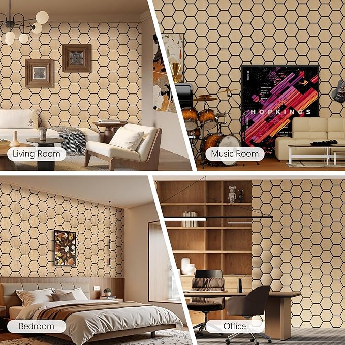 Hexagon Acoustic Wall Panels, Self-Adhesive Sound Absorbing Wall Panel by ARMURO, 4 Pack Covers 19.27 Sq Ft, Peel and Stick Noise Reducing for Home Office Studio Bedroom Wall Decor