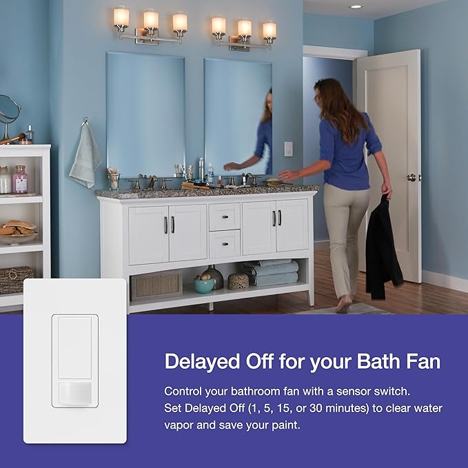 Lutron Maestro Motion Sensor Light Switch w/ Wallplate for Bathroom, Garage, Laundry Room, Any Bulbs, Occupancy Vacancy Sensor, Single-Pole, MS-OPS2HW-WH, White
