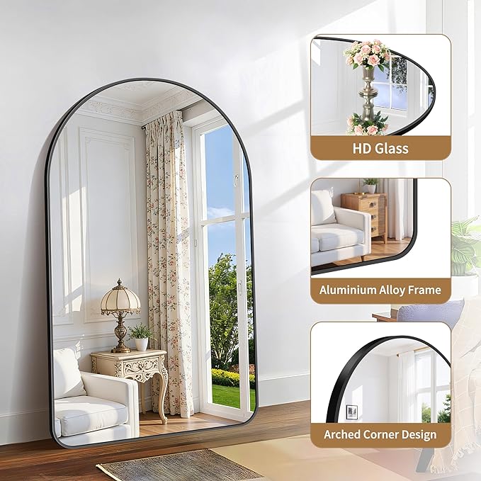 GLASHOM Arched Bathroom Mirror, 30"x50" Black Arched Mirror for Bathroom, Wall Mounted Mirror, Vanity Wall Mirror Metal Frame for Bedroom, Entryway, Living Room, Vertically Hanging