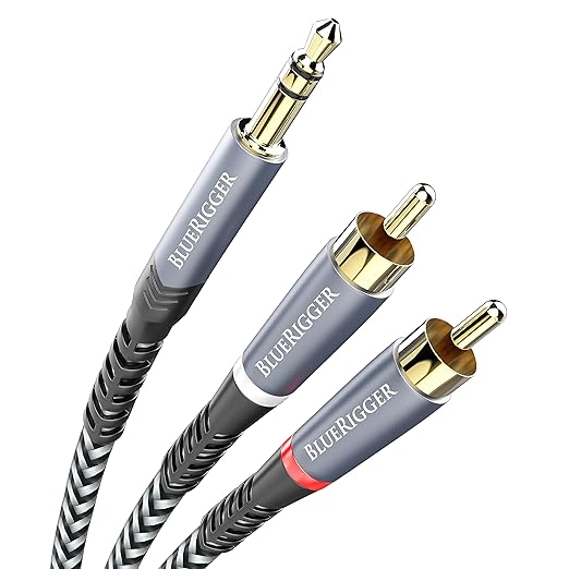 BlueRigger 3.5mm to RCA Audio Cable (15FT, RCA Male to Aux Audio, Braided, Headphone Jack Adapter, Metal Shell) - for Phones, Amplifiers, Tablets, Home Theater, Speakers, HDTV