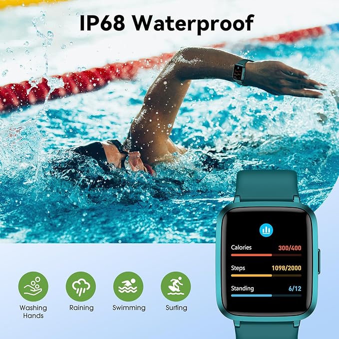 LIVIKEY Fitness Tracker Watch with Heart Rate Monitor, Activity Tracker with Pedometer, Sleep Monitor, Calories & Step Counter, IP68 Waterproof Smart Watches for Women Men Fitness Watch for Sports