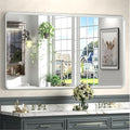 55x30 Silver Bathroom Mirror, Brushed Silver Vanity Mirror for Wall, Rounded Rectangle Mirror with Beveled Border, Anti-Rust, Shatterproof (Horizontal/Vertical)