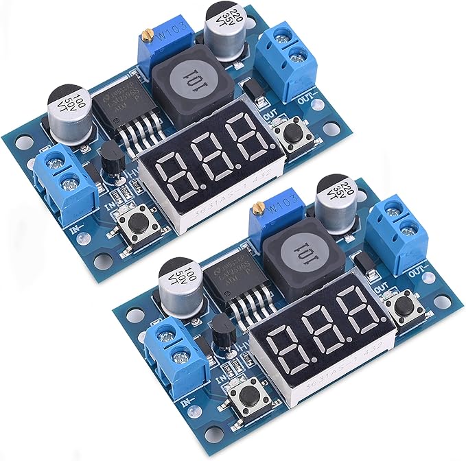 Seloky LM2596 Adjustable DC-DC Step-Down Buck Converter Module with LED Voltmeter Display, Voltage Regulator 4.0-40V Input to 1.25-37V Output Power Supply Module (Pack of 2)