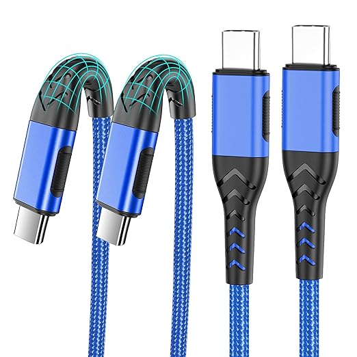 Durcord USB C Charger Cable Fast Charging, 2Pack 100W 6ft USB C to USB C Cable for Android Phone Pad, Type C to Type C Charger Braided Compatible with iPhone 15 Pro/Plus/Max/Android/Phone/Pad Blue