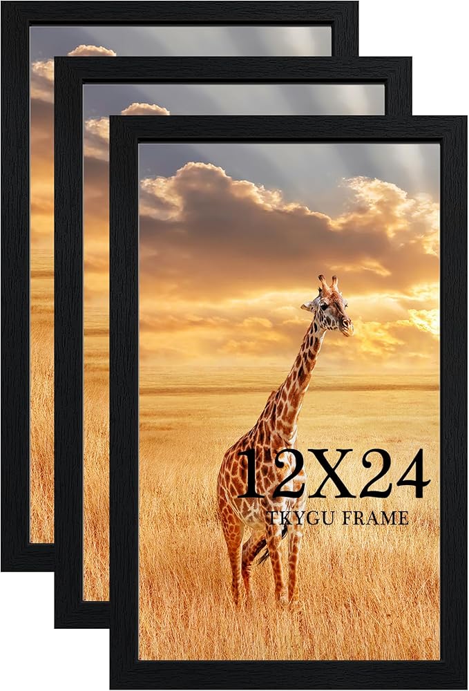 TKYGU 12x24 Picture Frame Set of 3,Wooden Frame 12x24 Wall Gallery Poster Photo frame Black with Durable Shatter Resistant Plexiglass for Wall Mounting 12 by 24 Photos Posters frame -wedding best gift