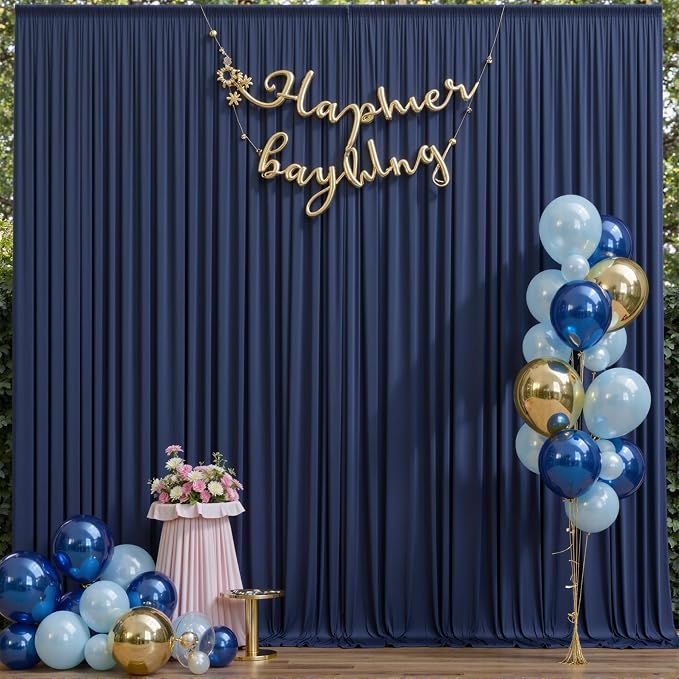 20ft x 12ft Wrinkle Free Navy Blue Backdrop Curtain - Image 2