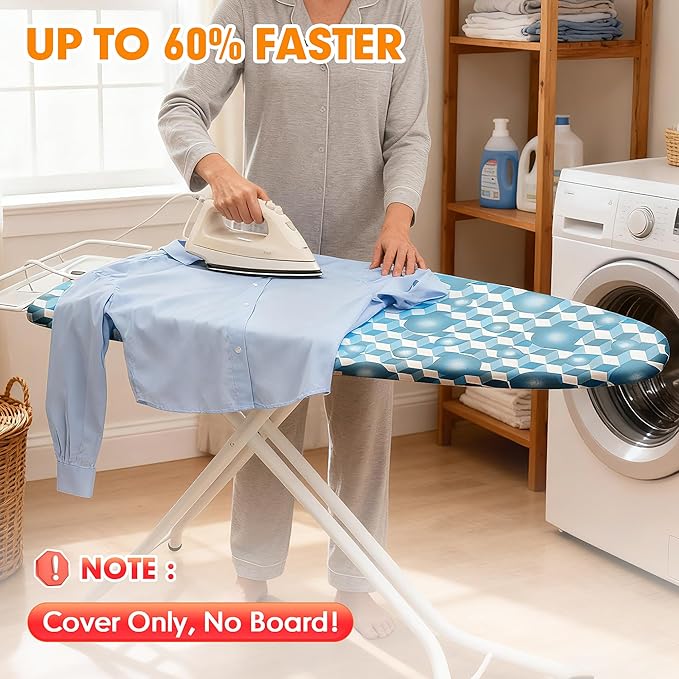 Ironing Board Cover and Pad, 18x49 Extra Wide Thick Iron Padding, Scorch & Stain Resistant Ironing board cover, Heavy Duty Iron Board Padded with Adjustable Fasteners Durable Elastic Edge,Aqua Blue