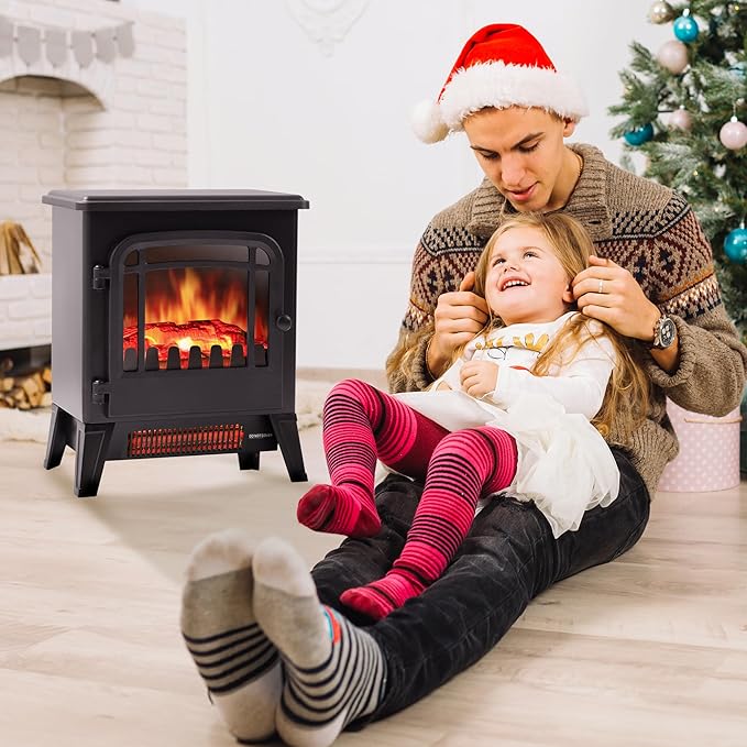 17" Freestanding Electric Fireplace Heater - Infrared Heater with LED 3D Flames and Realistic Logs, Fire Place Electric, Fake Fireplace Heaters for Indoor Use, 750 | 1500W Overheat Protection