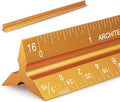 12" Architectural Scale Ruler Aluminum Architect Scale Triangular Scale Ruler for Architects, Draftsman, Students and Engineers, Golden