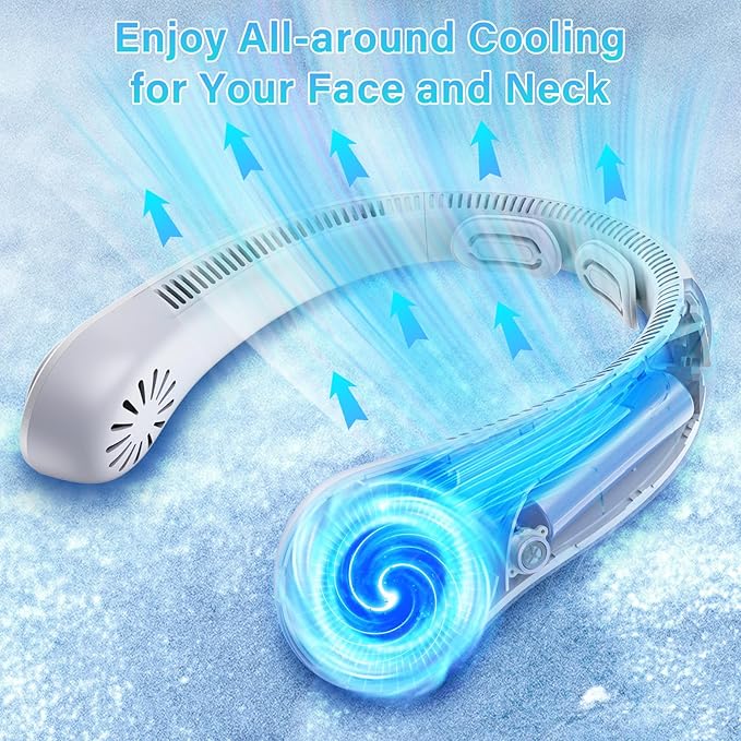 Portable Neck Fan - Rechargeable Personal Fan with Neck Brace, 5 Speeds, All-Around Cooling, Hands-Free Bladeless Lightweight Quiet Neck Fans That Blow Cold Air Gift for Women/Men, Hot Flashes, Travel