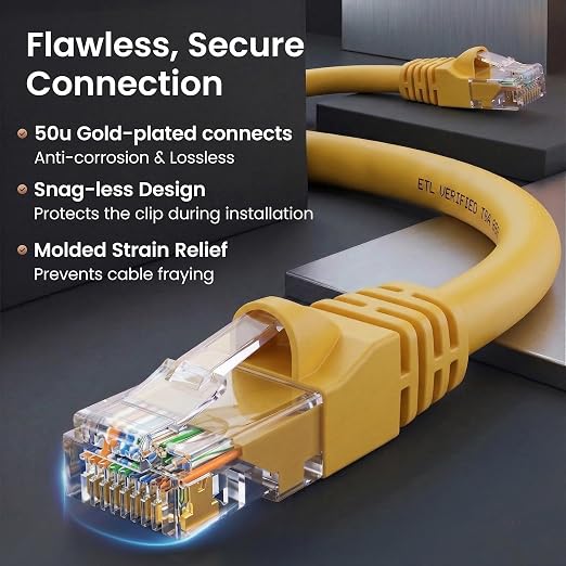 GEARit Cat 6 Ethernet Patch Cables 2 ft Yellow, High Speed 24AWG 10Gbps RJ45 - Image 4