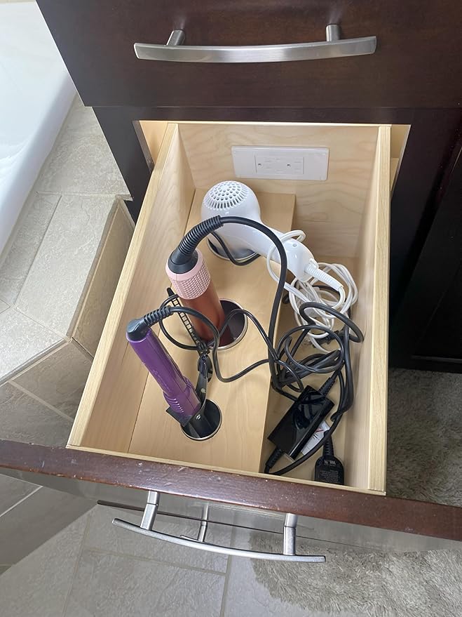 My Tidy Space Low Profile (2) PD30W USB-C (2) 15 Amp in Drawer Docking Station Outlet Plugs with Retractable arm