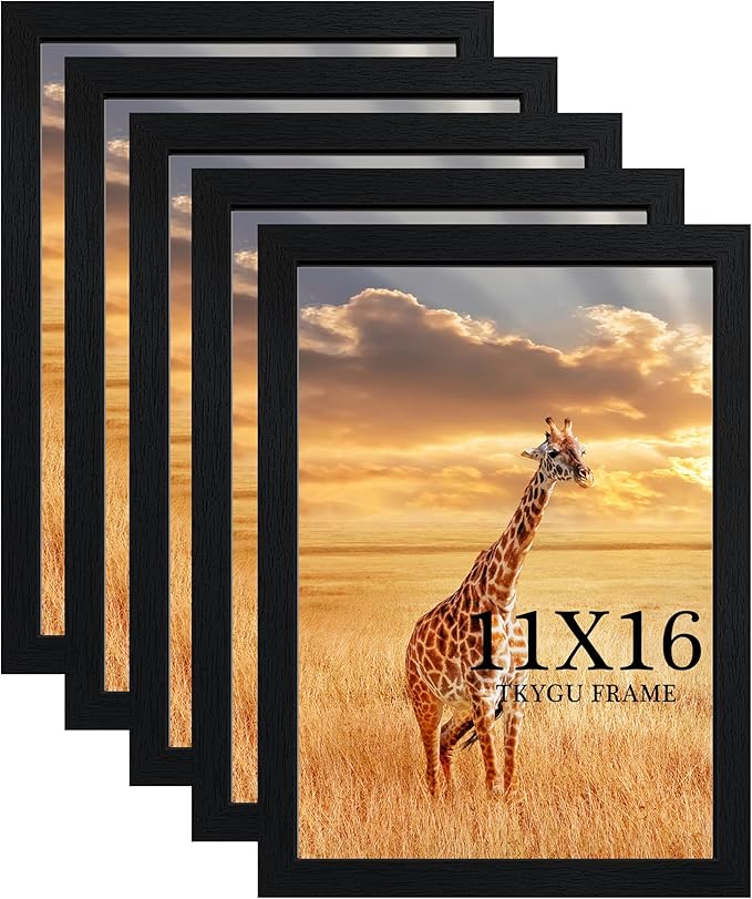 TKYGU 11X16 Picture Frame Set of 5,Wooden Frame 11X16 Wall Gallery Poster Photo frame Black with Durable Shatter Resistant Plexiglass for Wall Mounting Family -friend- wedding best gift