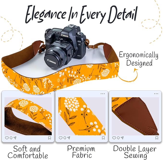 Art Tribute Camera Strap, Vintage Embroidered Neck Shoulder & Crossbody Camera - Image 3