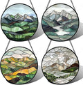 AMDERVEN Stained Glass Window Hanging 4 Pcs Set Mountain River Landscape 6.3" - Suncatcher Door Garden Sun Catcher Decor Birthday Mother's Day for Mom Woman Nana Girl Boy Friend