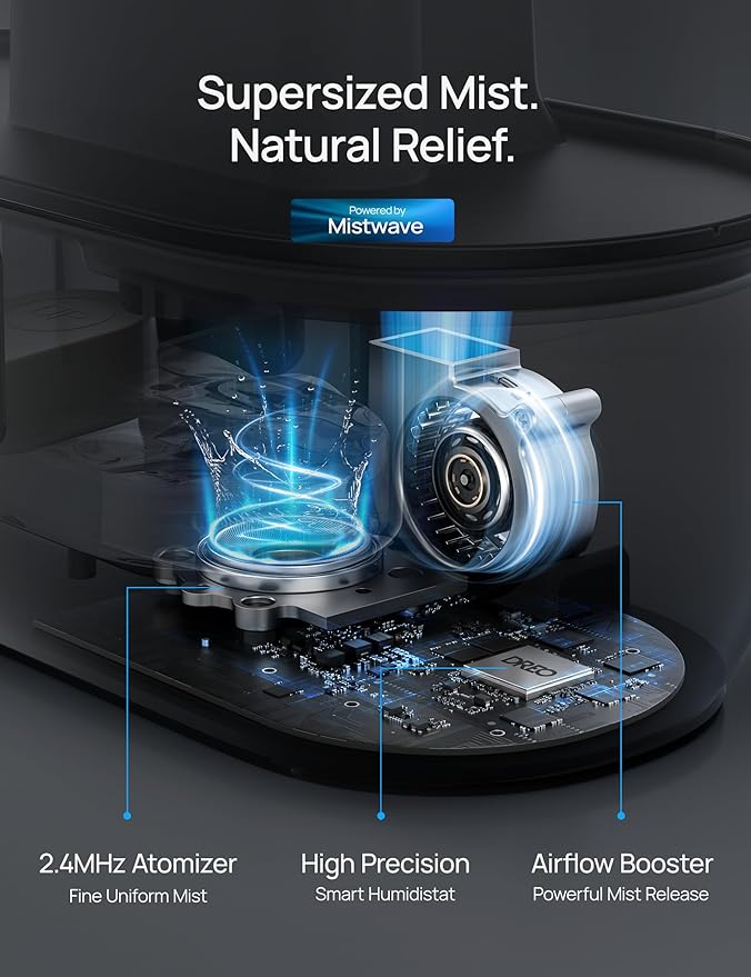 DREO Smart Humidifiers for Bedroom, Top Fill 4L Supersized Humidifier Large Room with 28 dB, 36H Runtime, Touch/APP/Voice Control, Nightlight, Cool Mist Humidifiers for Baby, Plants, Indoor, Ebony