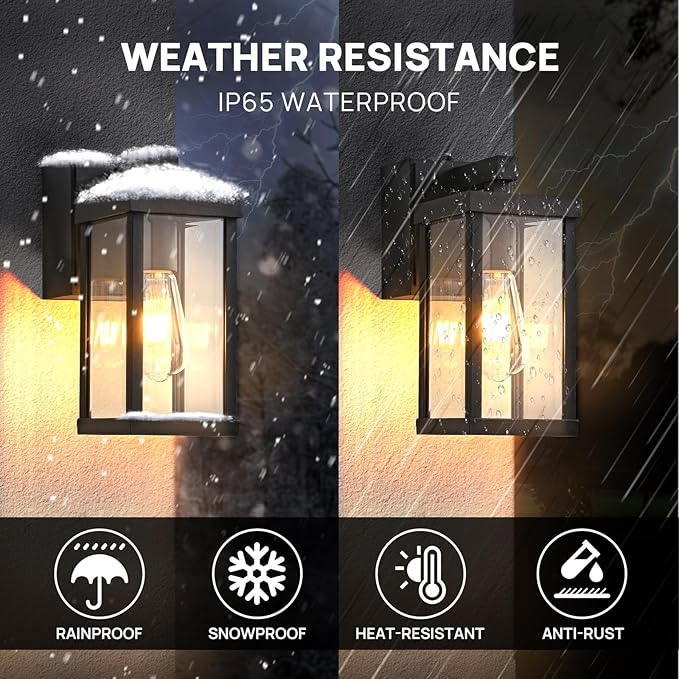 JOKAONOTL Dusk to Dawn Porch Lights with GFCI Outlets Waterproof Outdoor Wall Lights Exterior Lighting Fixtures Modern Outside Lights Wall Mount for House Patio Garage,Black,11.8''H,1PC