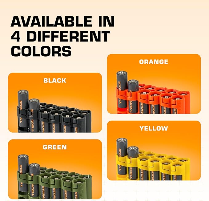 Storacell AA-12 Battery Storage Caddy and Dispenser (Pack of 2), Orange, Holds 12 AA Batteries (Not Included), Durable & Compact Design, The Original Battery Caddy, Made in The USA