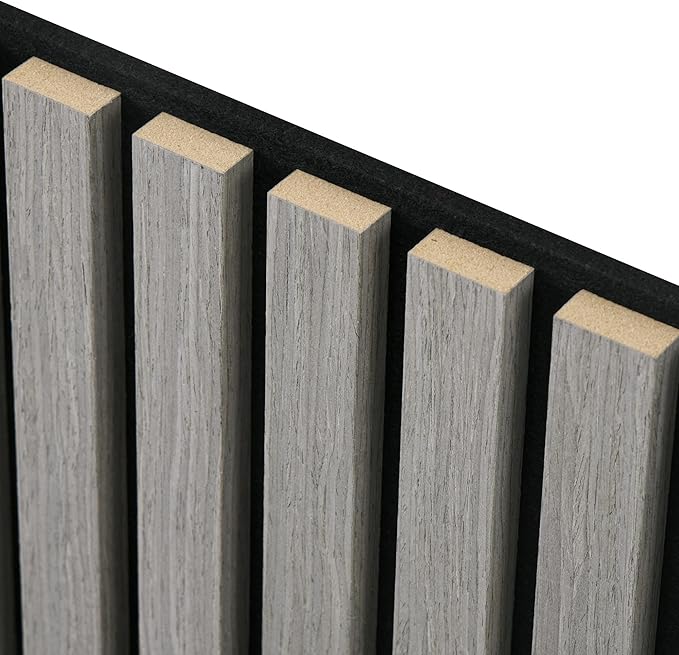 HOMCOM 4 Pack 3D Acoustic Panels, 24" x 24" Soundproof Wood Panels for Wall, Wood Slat Wall Paneling for Interior Ceiling, Office, Home Theater, Studio, Gray