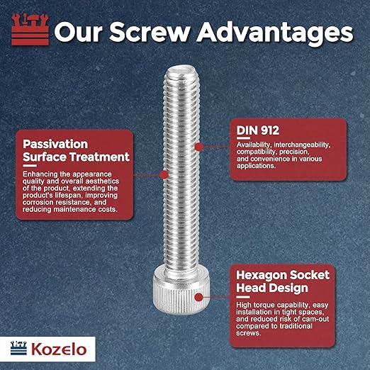 Kozelo 6pcs Socket Head Cap Screws - [M10-1.5 x 55mm] 304 Stainless Steel Allen Socket Drive for Electrical Motor 3D Printing Fan Engine Replacement Use, Silver