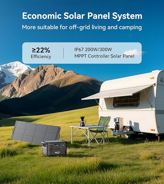 Pecron Portable Power Station F3000LFP with 300W Solar Panel*2, 3072Wh Solar Camping Generator can expand to 9216Wh, 3600W Solar Generator for RV, Home Use, CPAP