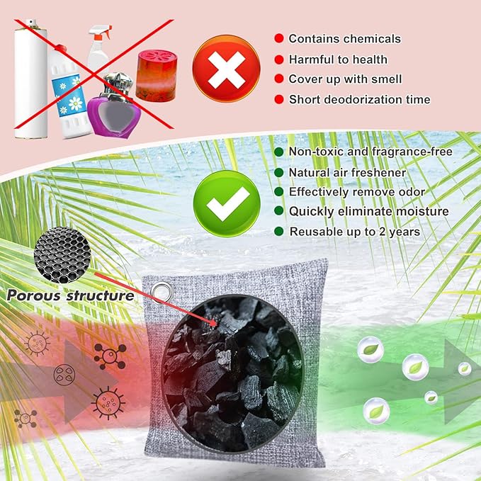 Mayunuo Activated Charcoal Odor Absorber for Strong Odor, Basement, Cars, Closets, Shoes, Smoke. 3 Pack Bamboo Charcoal Air Purifying Bags Deodorizer Odor Eliminator for Home