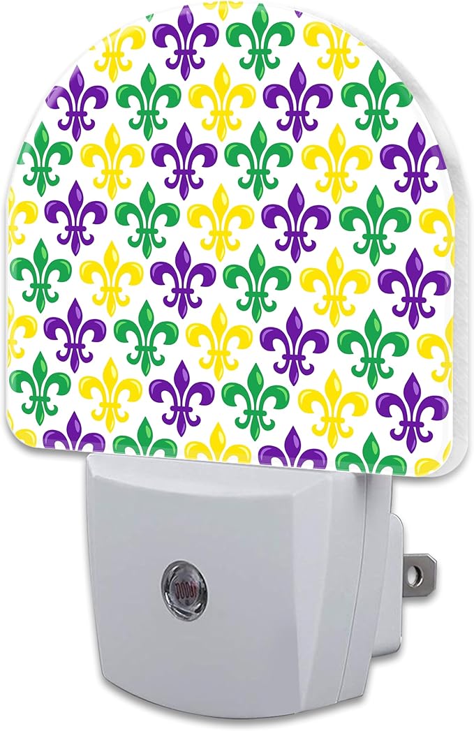 sndheke Mardi Gras Carnival Night Light, Colorful Fleur-de-lis Dusk to Dawn Night Light Plug in,0.5w Energy Saving Sleep Friendly NightLight for Kids Boys Girls Home Decor