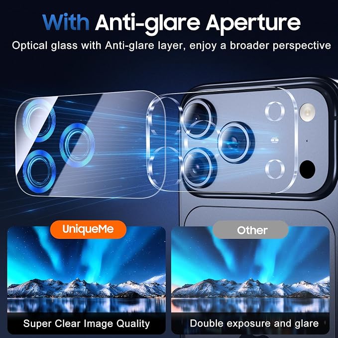 UniqueMe 3 Pack Compatible for iPhone 17 Pro Camera Lens Protector - Image 4