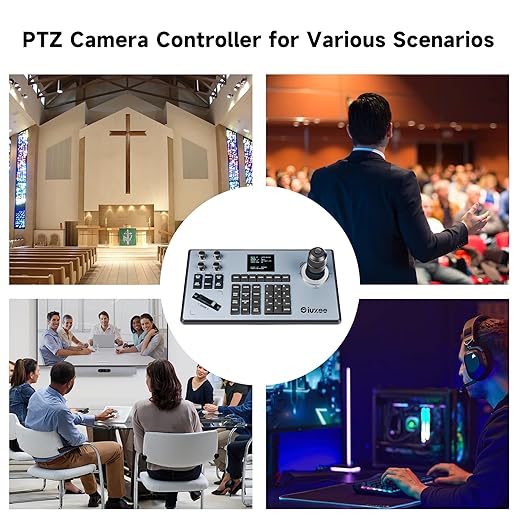 iuZee PTZ Camera Controller 4D Joystick PoE IP PTZ Keyboard with Controller 2.8" LCD Screen, Support VISCA PELCO-P PELCO-D RS422 RS485 RS232 RJ45, for Live Streaming Meeting/Church Service/Education