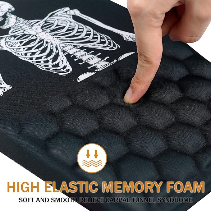 BOCHEERY Ergonomic Mouse Pad Wrist Support,Upgrade Mousepad with Massage Design,Non-Slip PU Base Desktop Mouse Pads for Pain Relief, Computer, Office & Home,12 x 8 in（F-Black Human Skeleton）