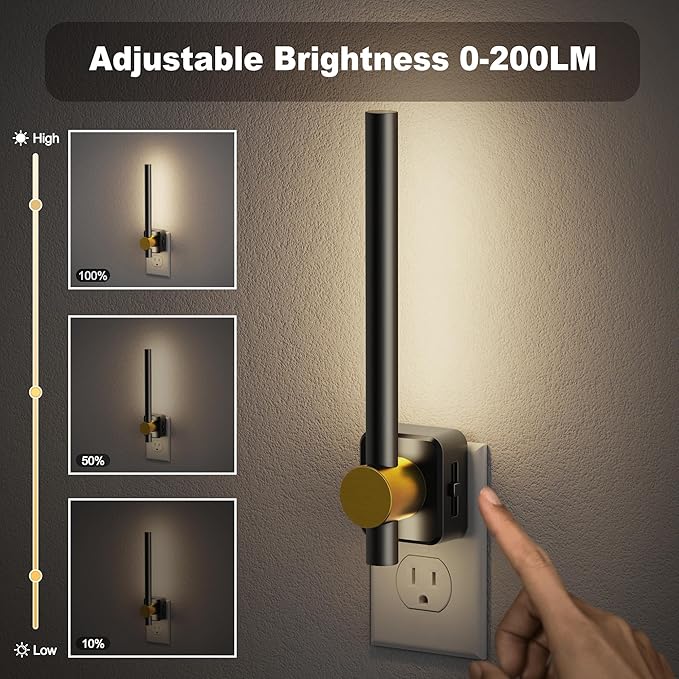 JandCase Night Lights Plug into Wall,0-200LM Dimmable LED Nightlights, 2 Pack Daylight White 5000K Vanity Night Light With Auto Light Sensor for Bathroom Dressing Room
