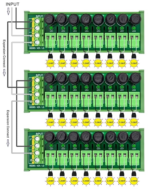 DIN Rail Mount AC 24-250V 8 Channel Pluggable Top Wiring Terminal Block Power Distribution Fuse Module, HCDC HD065VT