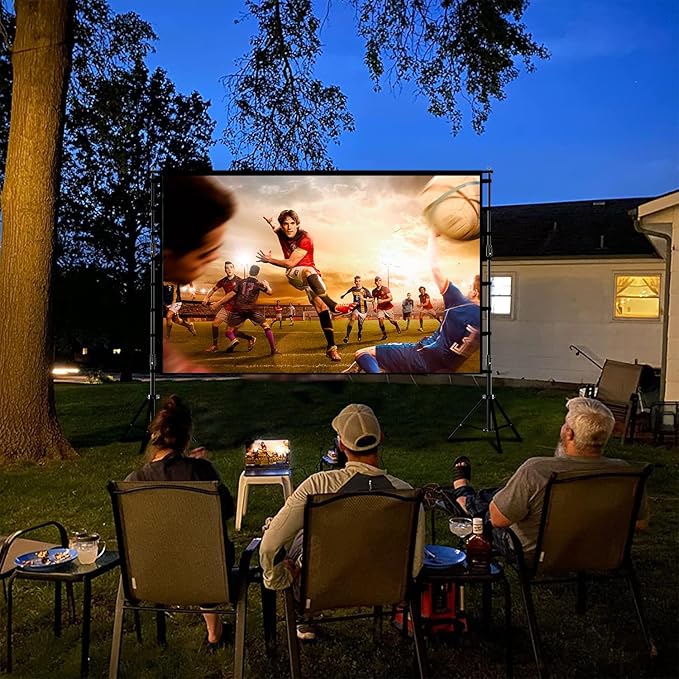 Projector Screen with Stand, Wootfairy 180 inch Portable and Foldable Projection Screen 4K HD 16:9 Rear Front Wrinkle-Free Movie Screen with Carry Bag for Indoor Outdoor Home Theater Backyard Cinema
