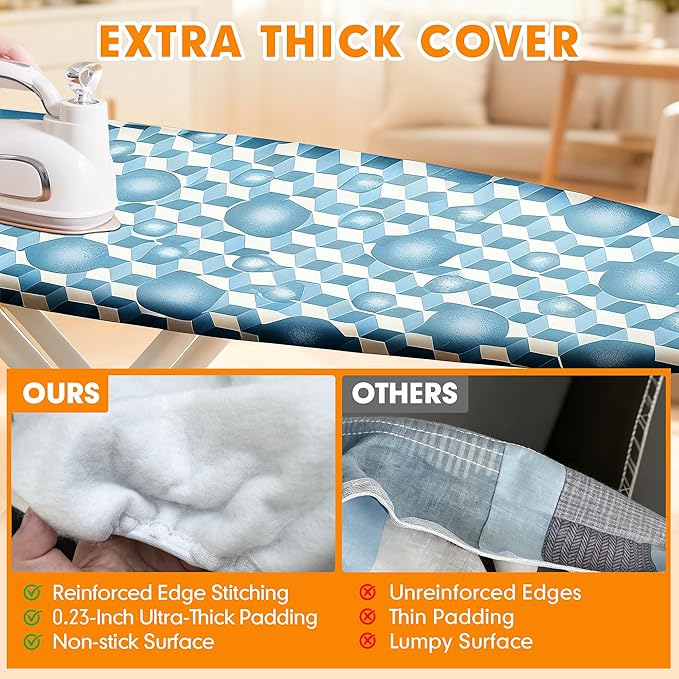 Ironing Board Cover and Pad, 15x54 Standard Size Thick Iron Padding, Scorch & Stain Resistant Ironing board cover, Heavy Duty Iron Board Padded with Adjustable Fasteners Elastic Edge, Aqua Blue