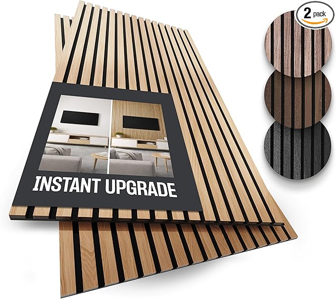 2-Pack Wood Panels for Wall - Acoustic Wood Slat Wall Panels, Soundproof Wooden Paneling for Interior Decor