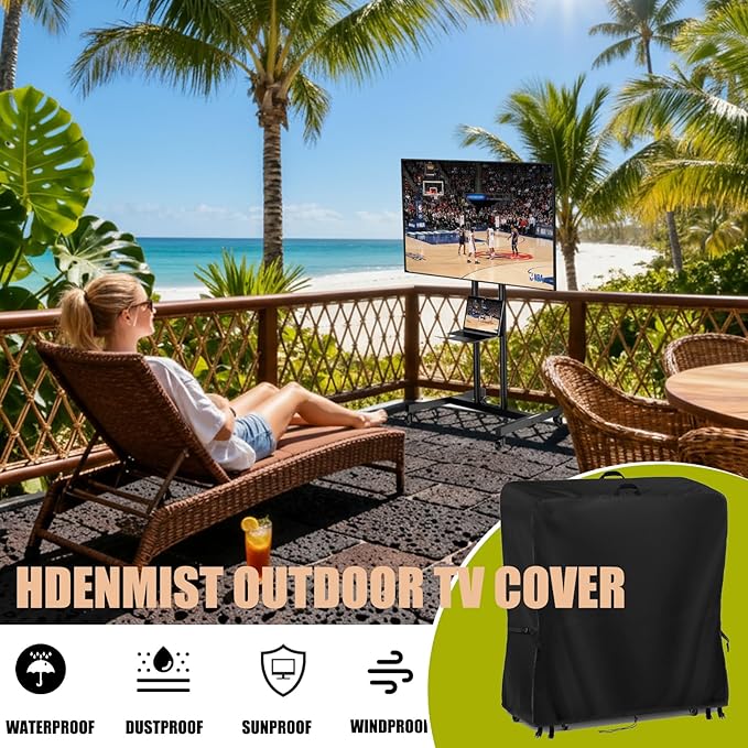 Hdenmist Outdoor TV Cover 55 Inch Weatherproof, Waterproof Outdoor TV Stand Covers for Rolling Mobile TV Stand Cart, Heavy Duty TV Screen Protector Covers for Outside-55”L x 14”W x 55” Inch(Black)
