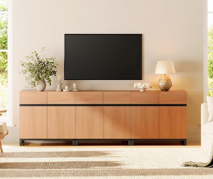 WAMPAT Modern TV Stand for TVs up to 110 inch, 3 in 1 Wood Entertainment Center TV Console Table with Adjustable Shelves and Metal Base for Living Room,Bedroom, Mocha