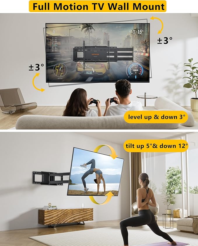 48'' Extension Extra Long Arm TV Wall Mount, Heavy Duty Full Motion TV Wall Mount for 37 to70,75,77,80,85'' Screens, Max VESA 600x400mm, Hold 110 lbs, 16''-24'' Wood Studs/Concrete/Brick Wall