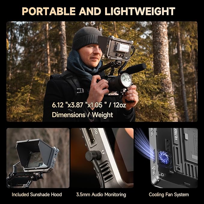 VILTROX DC-X3 2000 Nits SDI Camera Field Monitor Kit with Rig Cage, 4K HDMI 6" Touchscreen On Camera Video Monitor w Sunshade Hood/Battery, 3D Lut 1920X1080 HD Full Waveform Focus Peaking VectorScope