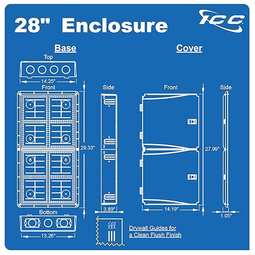 ICC 28” Plastic Structured Wiring Enclosure, Media Enclosure with Voice, Data, and Video Modules with Cover, Recessed Wall Box for Distribution of Networking Services, White
