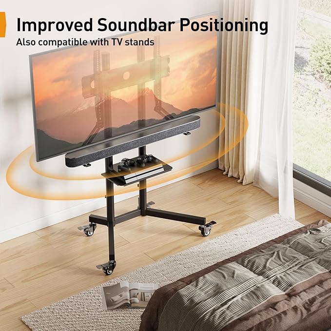 Perlegear Soundbar Mount with Adjustable Height, Sound bar Mount up to 15 lbs, Soundbar Mount Under TV or Above TV, Soundbar tv Mount Bracket with Detachable Long Extension Plates PGSM04B