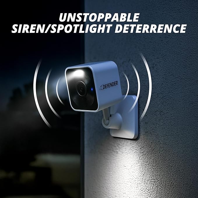 Defender GO 2K AI Powered WiFi Indoor/Outdoor Home, Business, Pet, Baby Security Camera, AI Detection, Dual Band, Spotlight/Siren, Color Night Vision, 2-Way Talk, Works with ClearVu App, 2 Pack