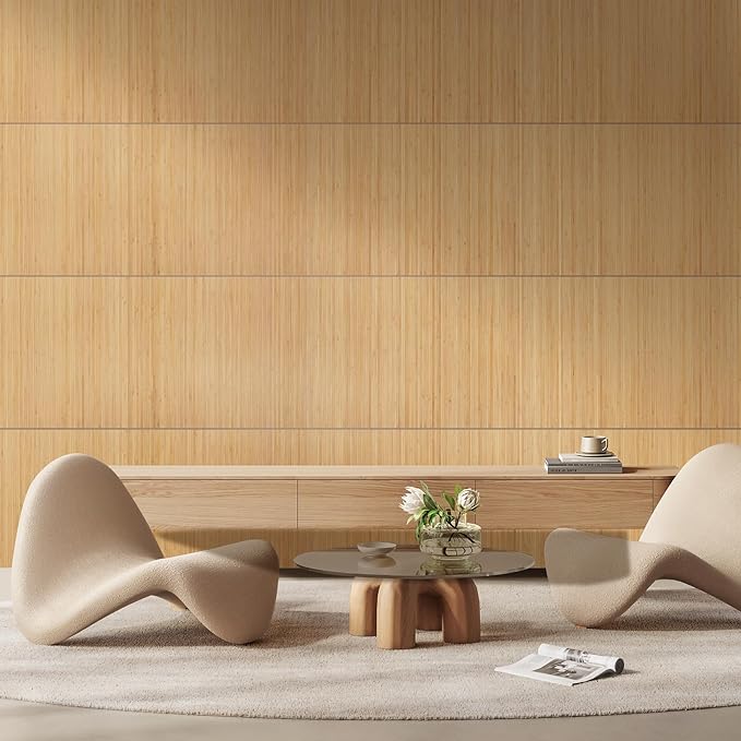 OUZUGIE 1 Pack 96x24 Inch Natural Bamboo Wall Panel – Twinned Carbides Pole Wrap Paneling for Walls, Ceilings, Cabinets, Furniture – Ideal for Bedroom, Living Room & Office DIY Decor