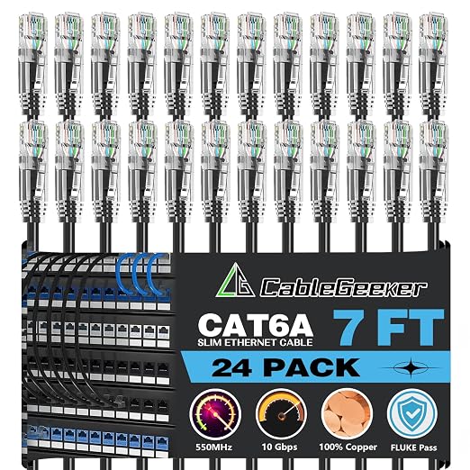 CableGeeker Patch Cables Cat6a 7ft Slim, Cat6 Ethernet Patch Cable 10G Support by CableGeeker