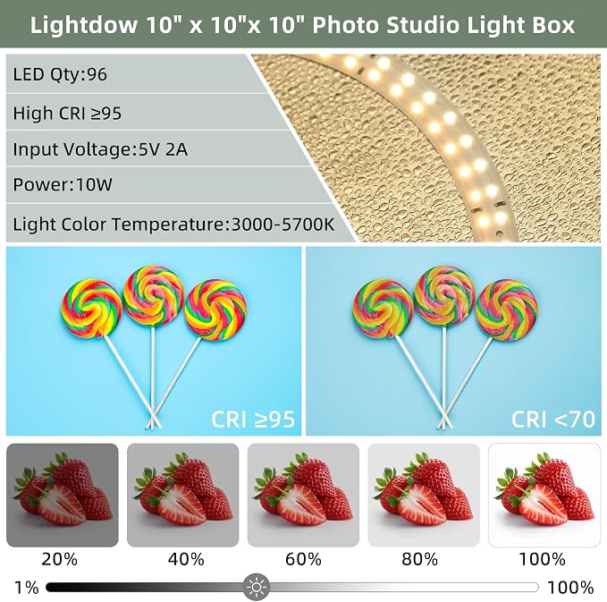 Lightdow 10"x10"x10" Photo Studio Light Box Photography - Image 4