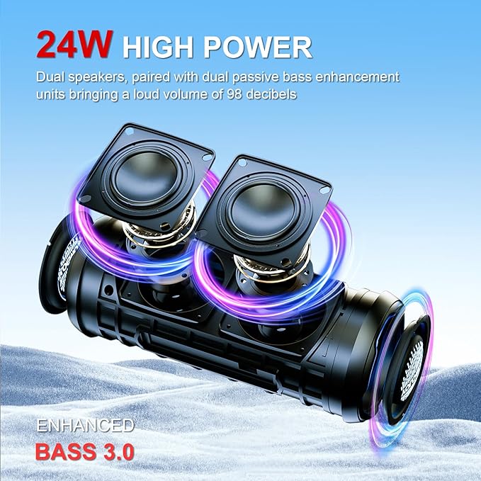 YOLOEMOT Shower Bluetooth Speaker Waterproof, Powerful Deep Bass, Wireless Stereo Pairing, IPX7 Waterproof Dustproof,12H Playtime, Outdoor Bluetooth Speakers for Travel, Sport, Party, Biking (Orange)
