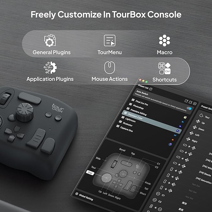 TourBox NEO - Customizable Editing Controller, Photo Color Grading Illustration Speed Editor, Intuitive Control Boost Productivity, Programmable Keyboard for Adobe CSP and More, Works with Mac/PC