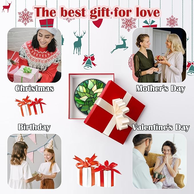 CRISGIF Stained Glass Window Hanging - Ireland Green Suncatcher for Doors Garden Patio Sun Catchers Decor Mother's St. Patrick's Day Birthday for Women Men Mom Nana Friend 11.8 in